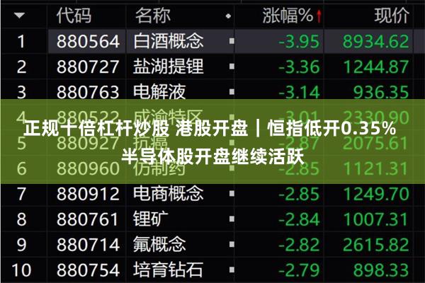正规十倍杠杆炒股 港股开盘｜恒指低开0.35% 半导体股开盘继续活跃